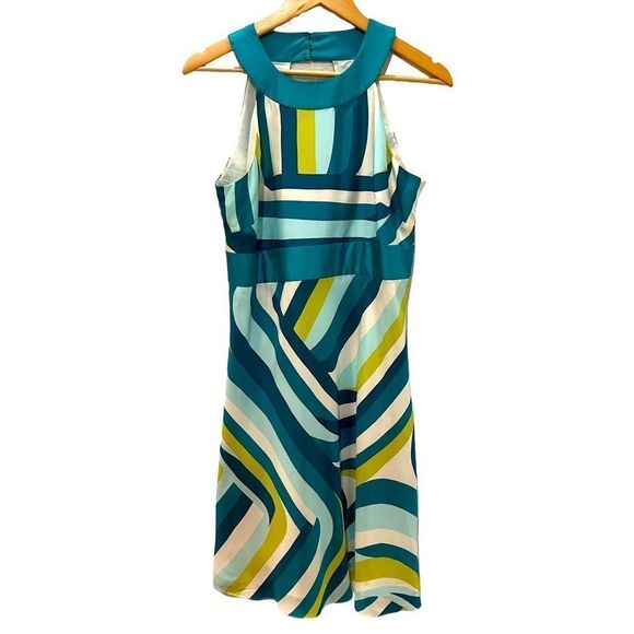 Ann Taylor Silk Aqua Pattern Halter Dress Size 8 - Picture 1 of 13